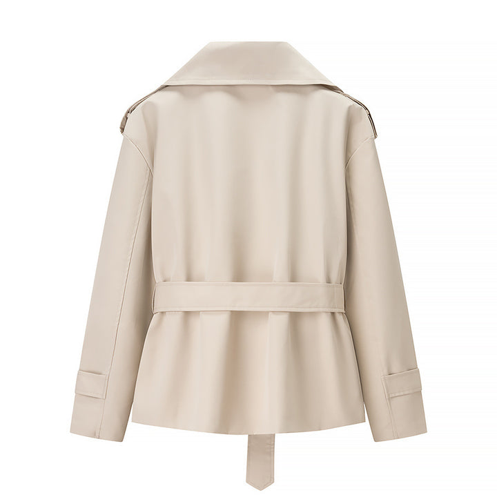 Damen nan verkürzte zweireihige Trenchjacke mit Bindegürtel Schulterklappen und Manschettenriegel Drune