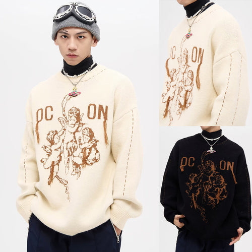 Herren Modischer Grobstrickpullover mit grafischem Motiv Drune