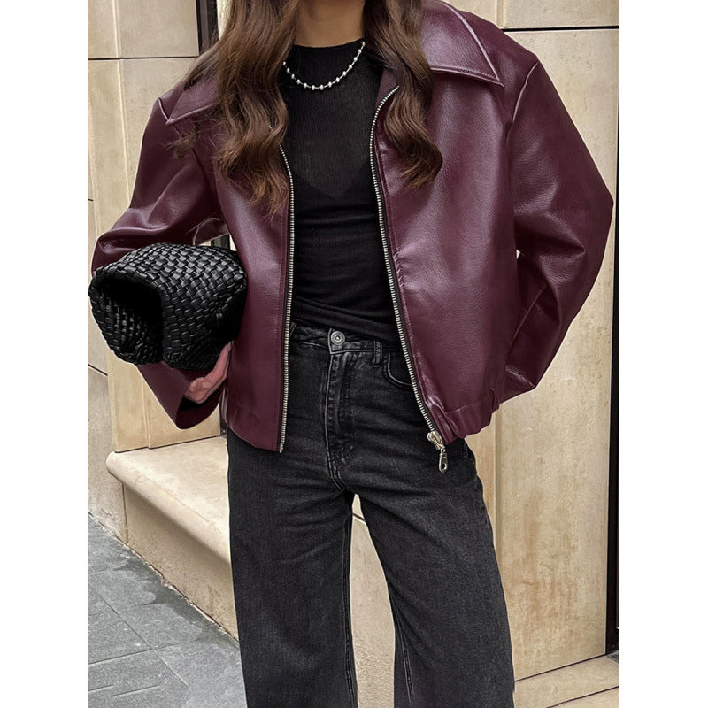 Damen Kunstlederjacke mit Oversized-Schnitt und klassischem Kragen Drune