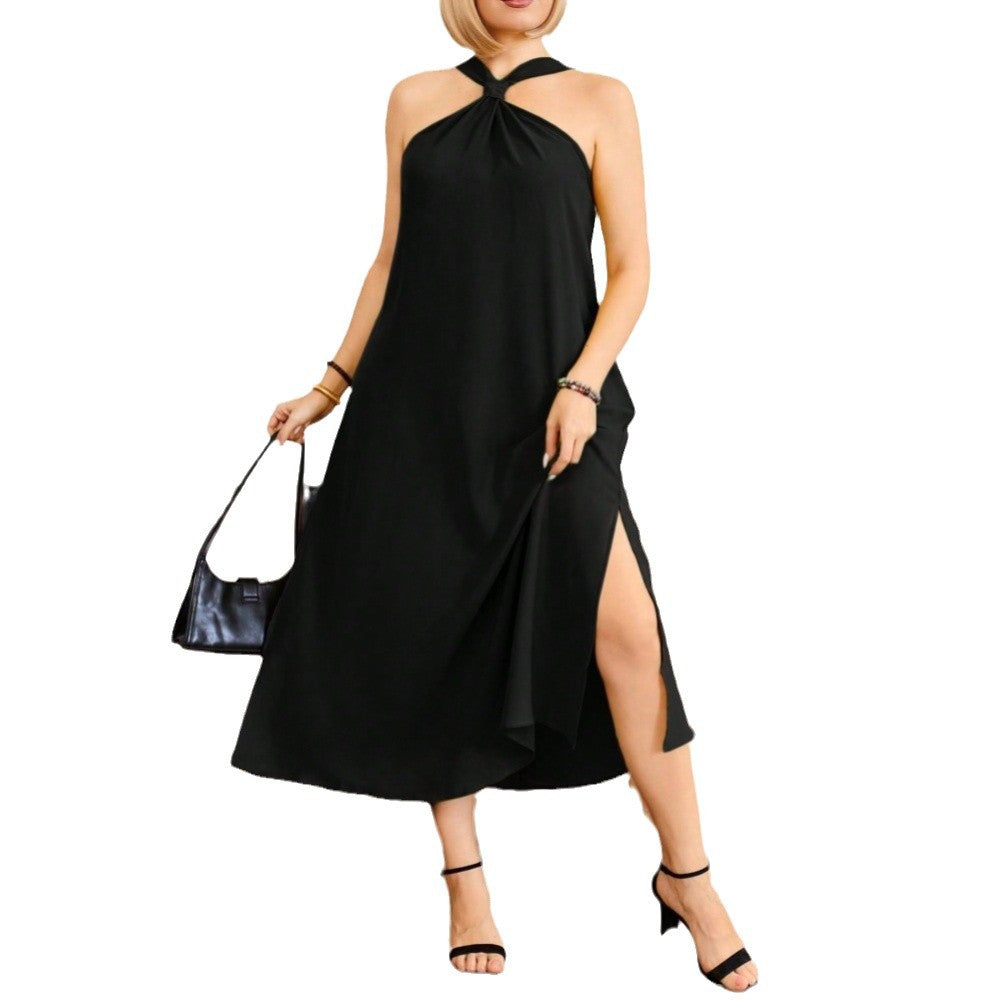 Damen Maxikleid mit elegantem Schlitz und knotenförmigem Halssaum Drune