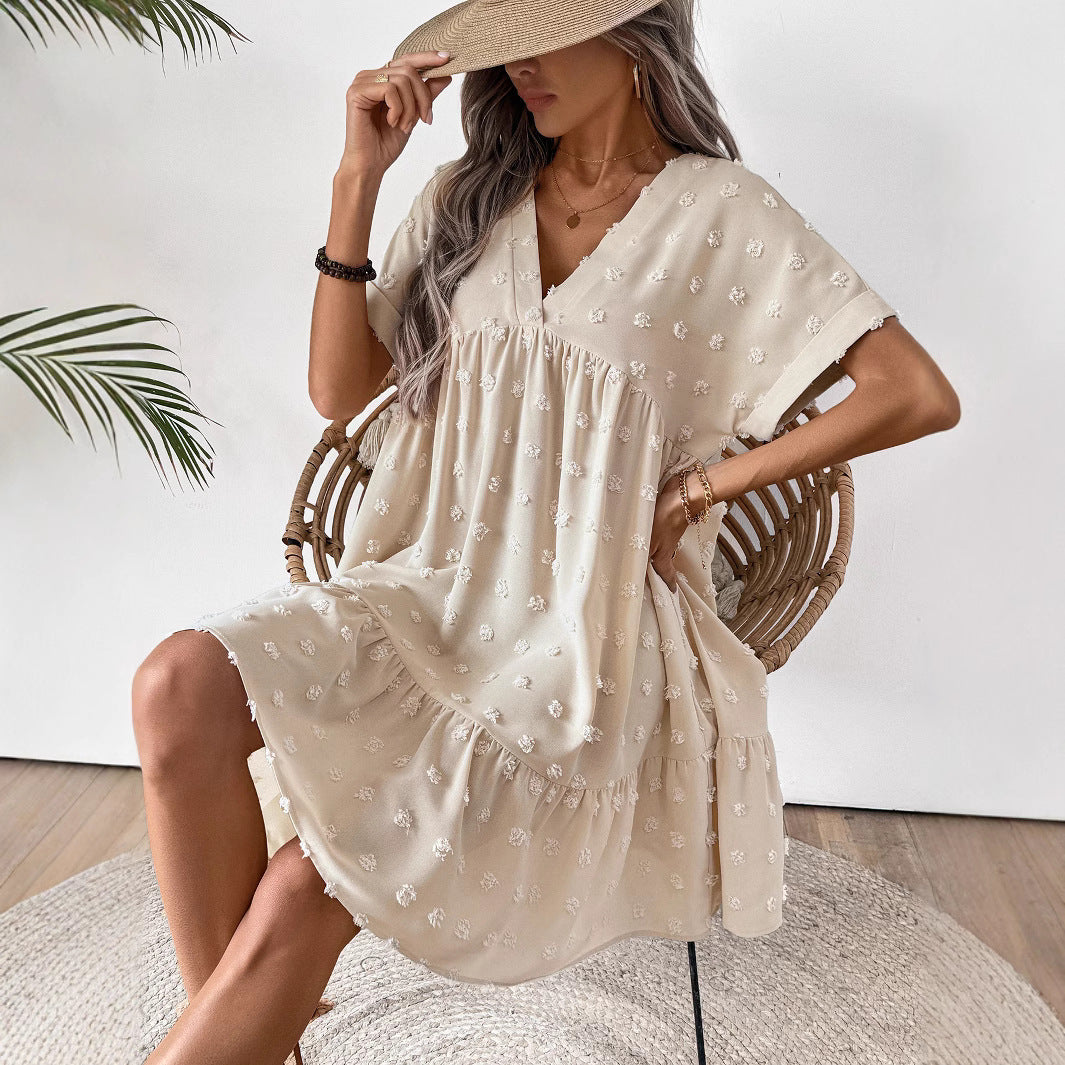 Damen Verspieltes Sommerkleid mit V-Ausschnitt und Rüschensaum Drune