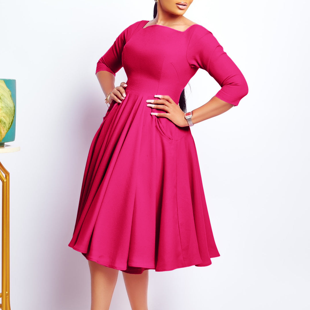 Damen A-Linien Kleid mit schmeichelhaftem Ausschnitt und praktischen Taschen Drune
