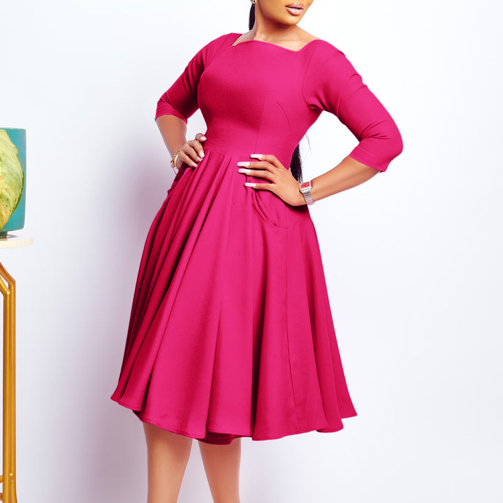 Damen A-Linien Kleid mit schmeichelhaftem Ausschnitt und praktischen Taschen Drune
