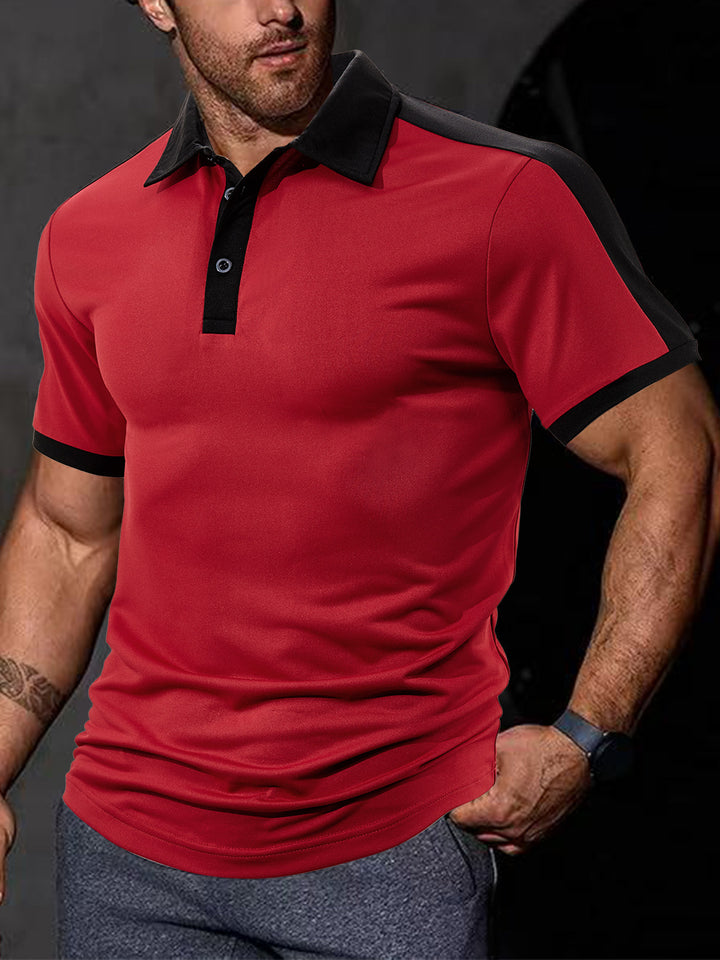 Herren nan figurnahes Kontrast-Poloshirt mit Schulterpasse und Hemdkragen Drune