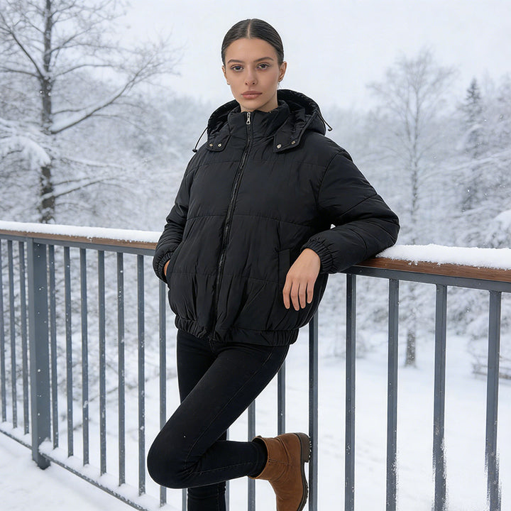 Damen Wattierte Steppjacke mit Volumenkapuze, elastischem Saum und verstellbarer Taille Drune