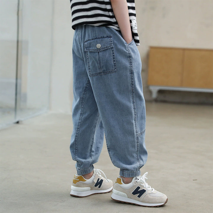 Unisex lässige Denim-Hosen mit elastischen Bündchen Drune