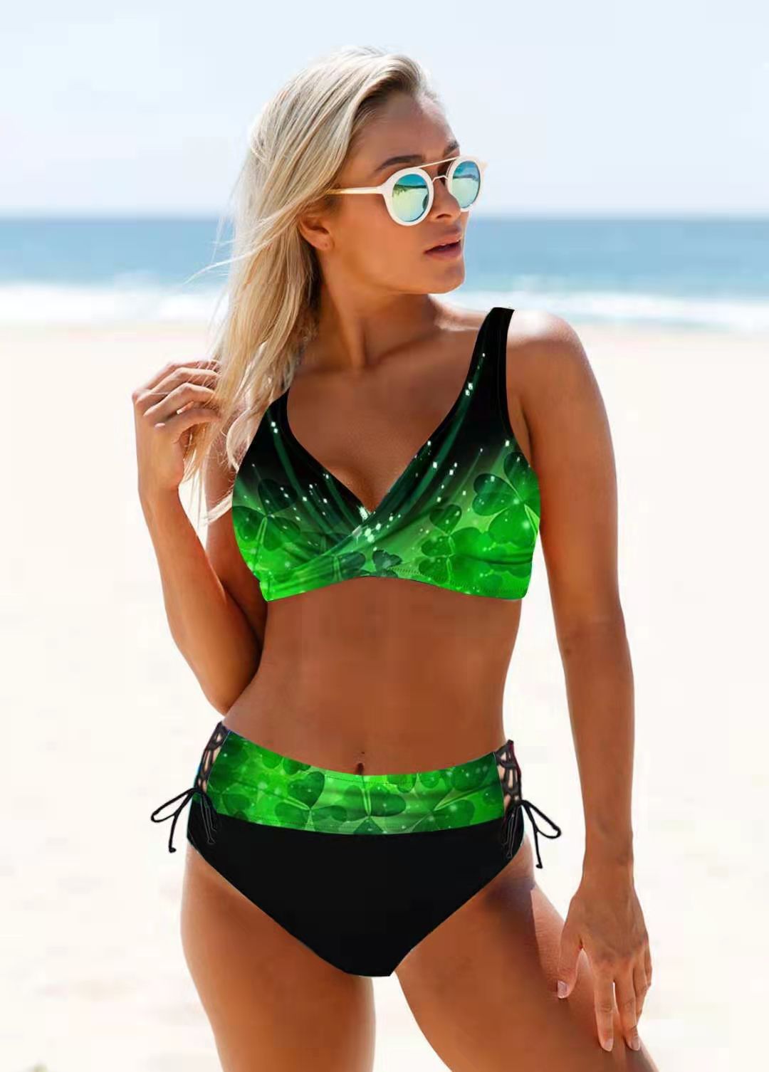 Damen Sportliches Bikini-Set mit verstellbaren Trägern und modischem Farbdesign Drune