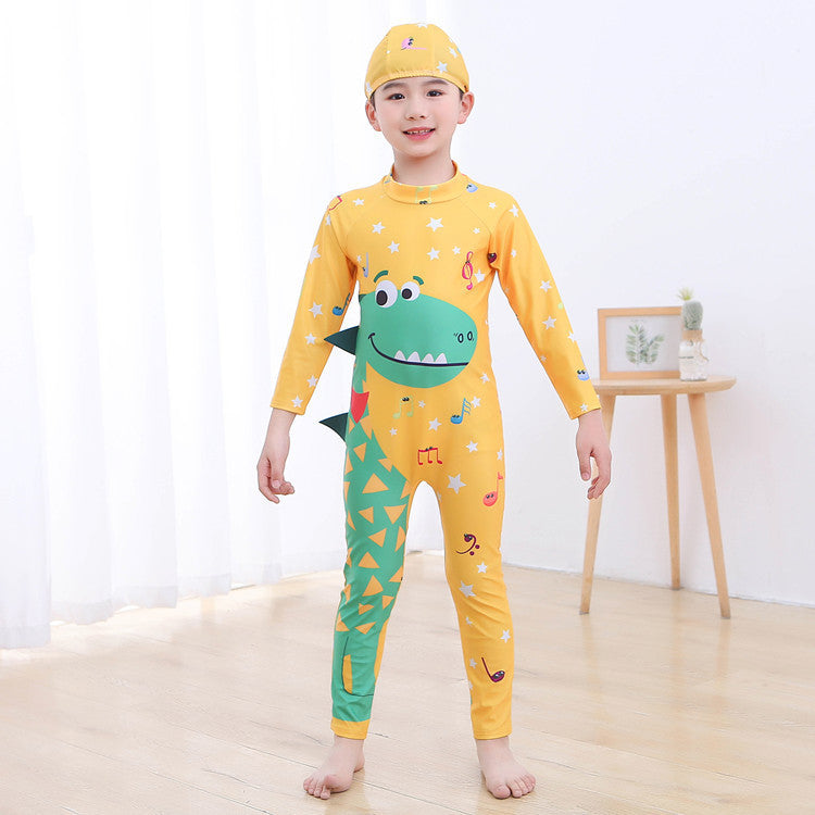 Jungen UV-Schutz Schwimmanzug mit langen Ärmeln und süßem Dinosaurier-Motiv Drune