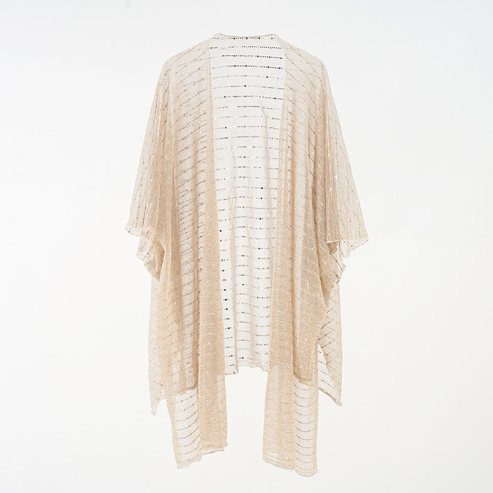 Damen Eleganter Kaftan-Überwurf mit fein gehäkeltem Design und asymmetrischen Kanten Drune