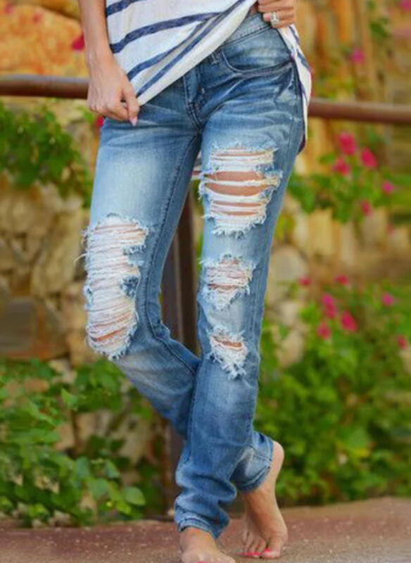 Damen Ripped Jeans im lässigen Urbanstyle mit ausgefransten Säumen Drune