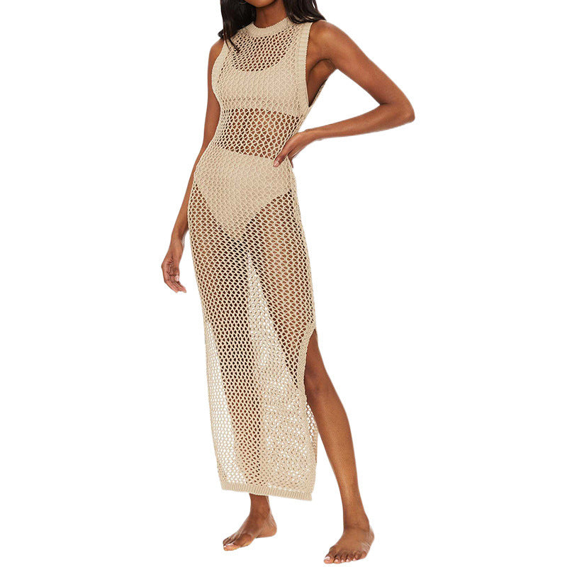 Damen Netz Strandkleid mit hohem Schlitz und sportlichem Schnitt Drune