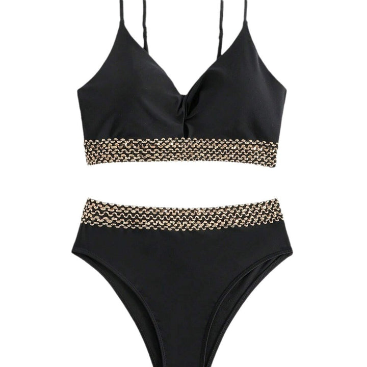 Damen Hochgeschnittener Bikini mit eleganter Kettenverzierung Drune