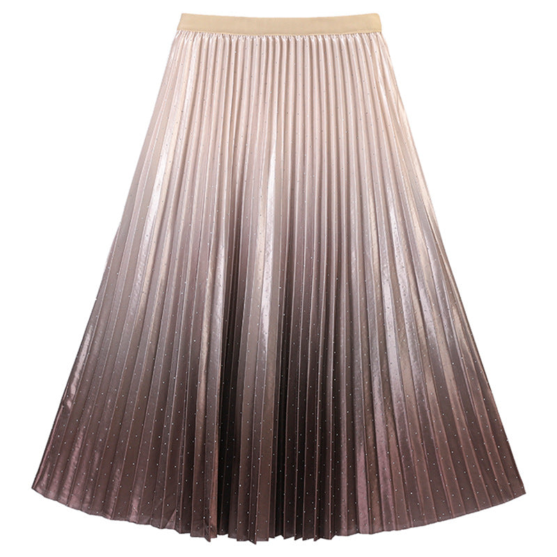 Damen nan faltenreicher Plissee‑Maxirock mit Ombre‑Verlauf, feiner Metallic‑Pointillierung und elastischem Komfortbund Drune
