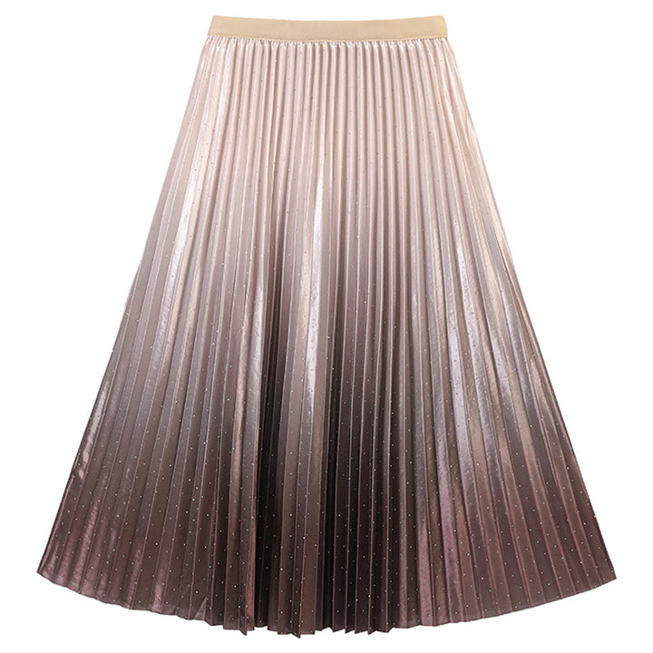 Damen nan faltenreicher Plissee‑Maxirock mit Ombre‑Verlauf, feiner Metallic‑Pointillierung und elastischem Komfortbund Drune