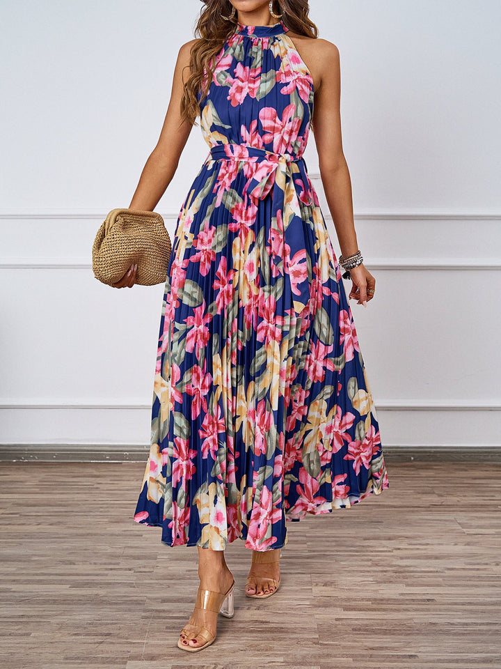 Damen Maxikleid mit detaillierter Plisseeverarbeitung und schickem Bindegürtel Drune