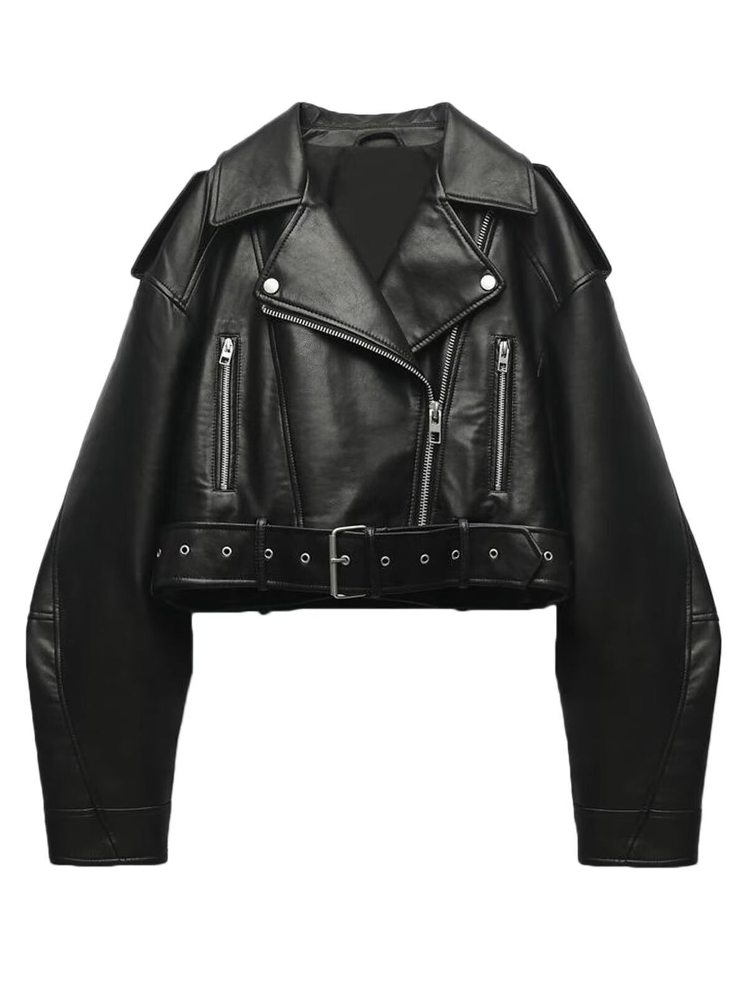 Damen taillierte Kunstleder-Bikerjacke mit Gürtel Drune