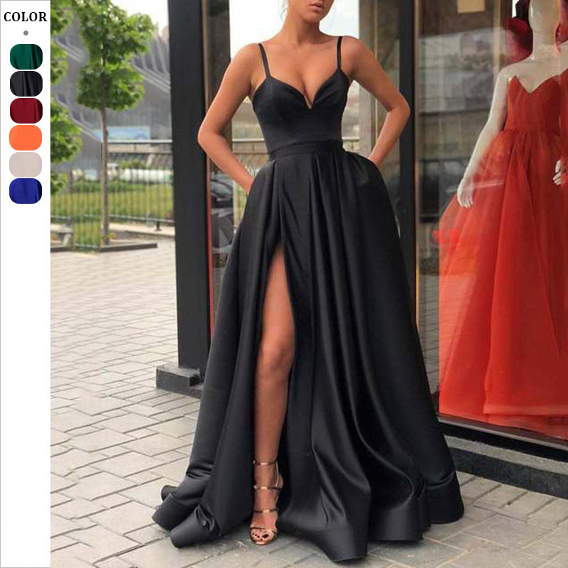 Damen Elegantes Abendkleid mit tiefem Schlitz und schimmerndem Stoff Drune