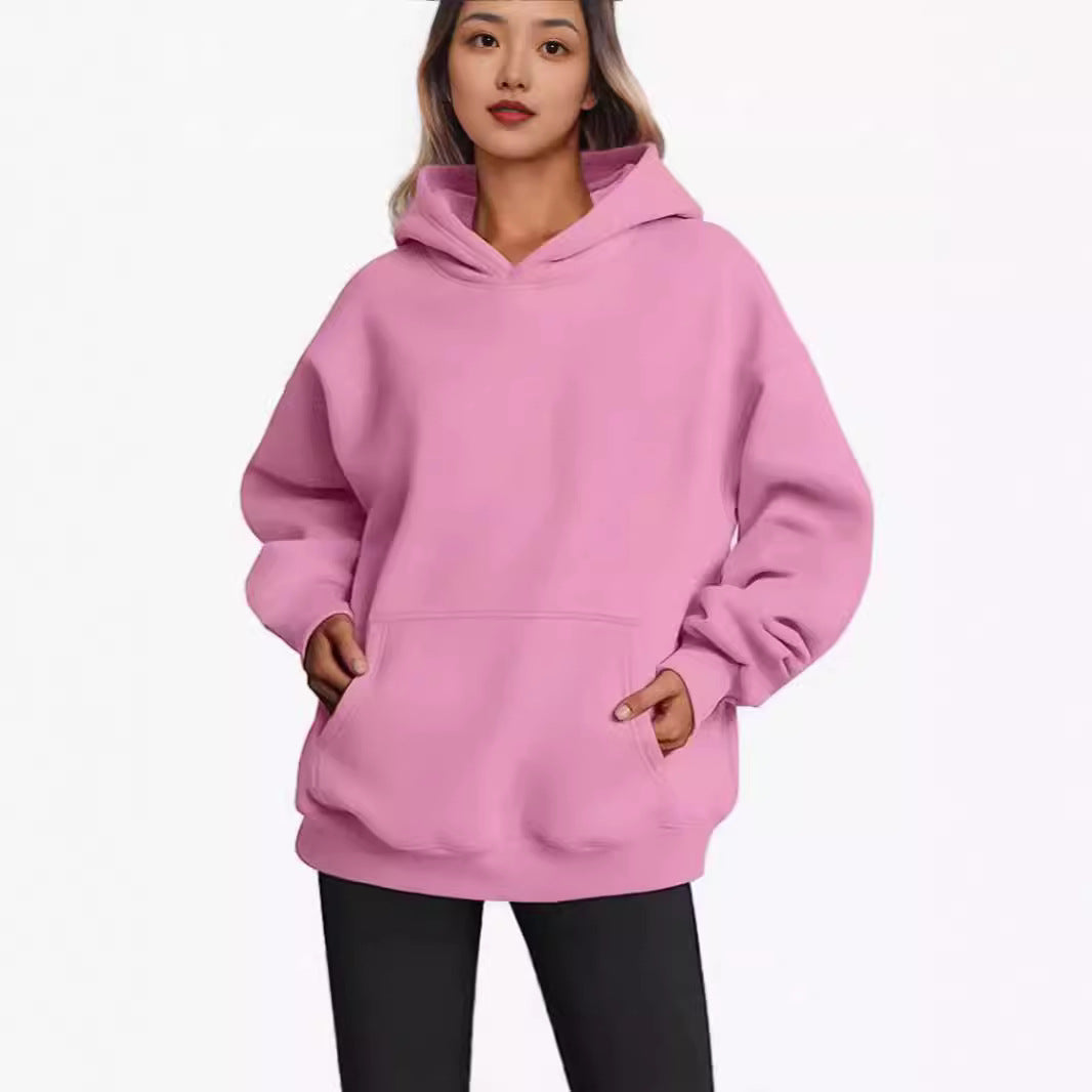 Damen nan Longline-Oversize Hoodie mit tiefer Schulter, verstärkter Kängurutasche und geripptem Saum Drune