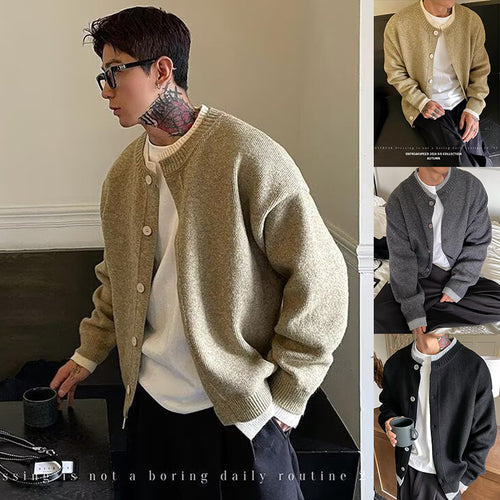 Herren Strickjacke mit Rundhalsausschnitt und Knöpfen Drune