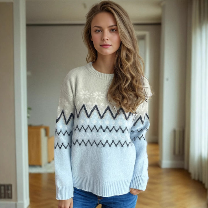 Damen kuscheliger Strickpullover mit buntem Norwegenmuster Drune