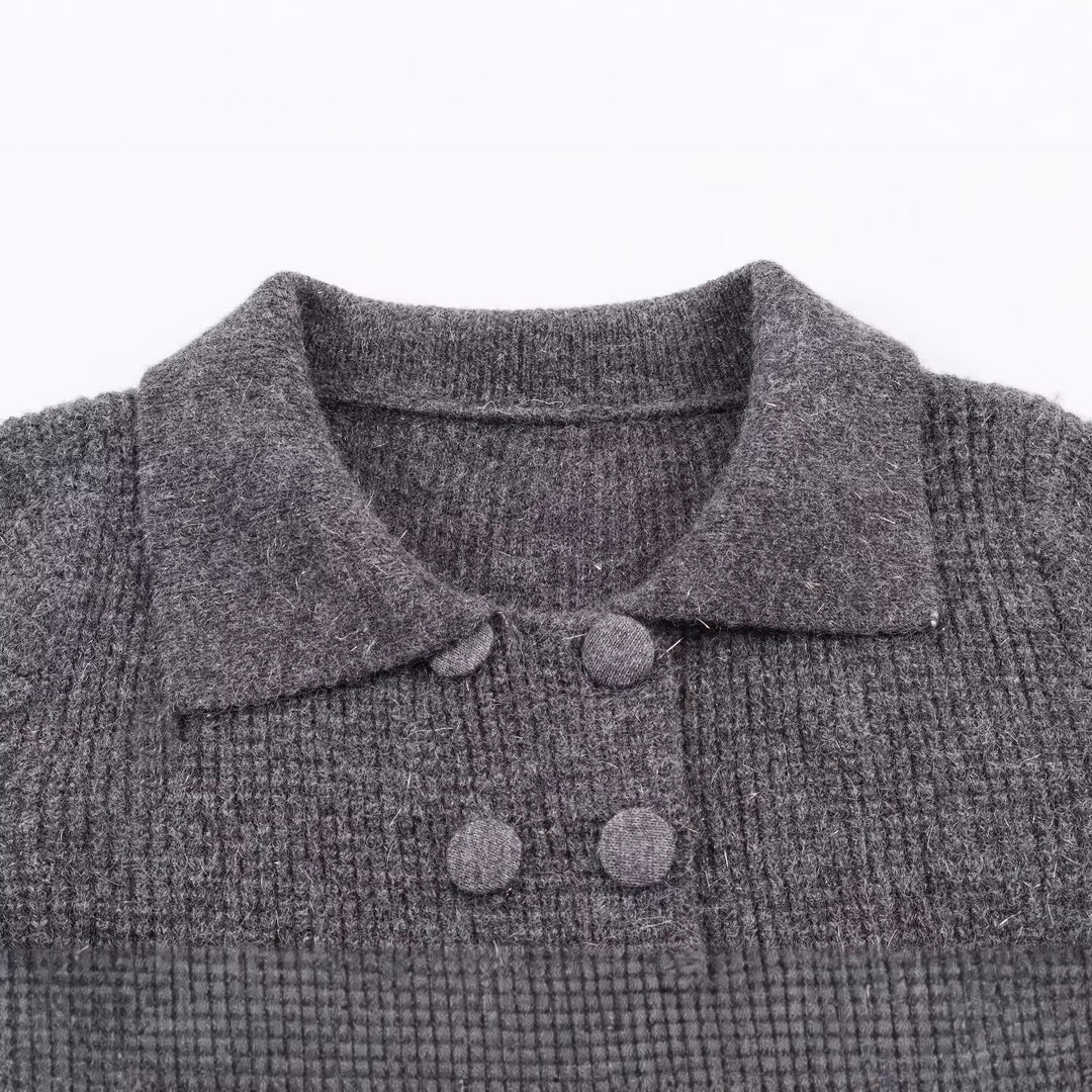 Damen Doppelreihige Bouclé-Jacke mit Schößchen, aufgesetzten Taschen und Hemdkragen Drune