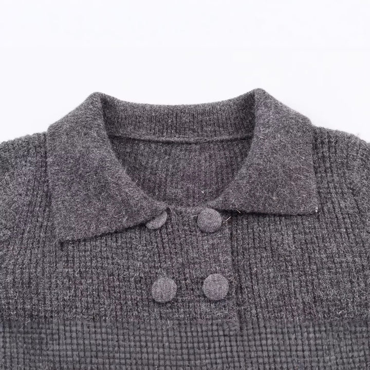 Damen Doppelreihige Bouclé-Jacke mit Schößchen, aufgesetzten Taschen und Hemdkragen Drune