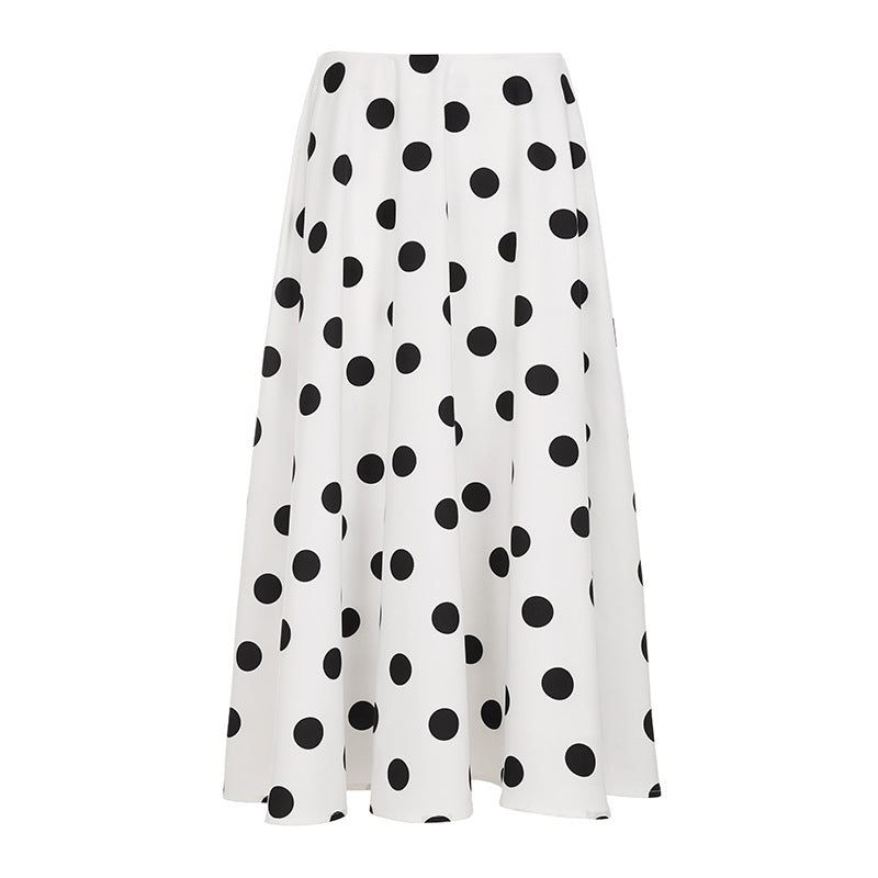 Damen Weitschwingender Midirock mit tailliertem Bund und Polka‑Dot‑Muster Drune