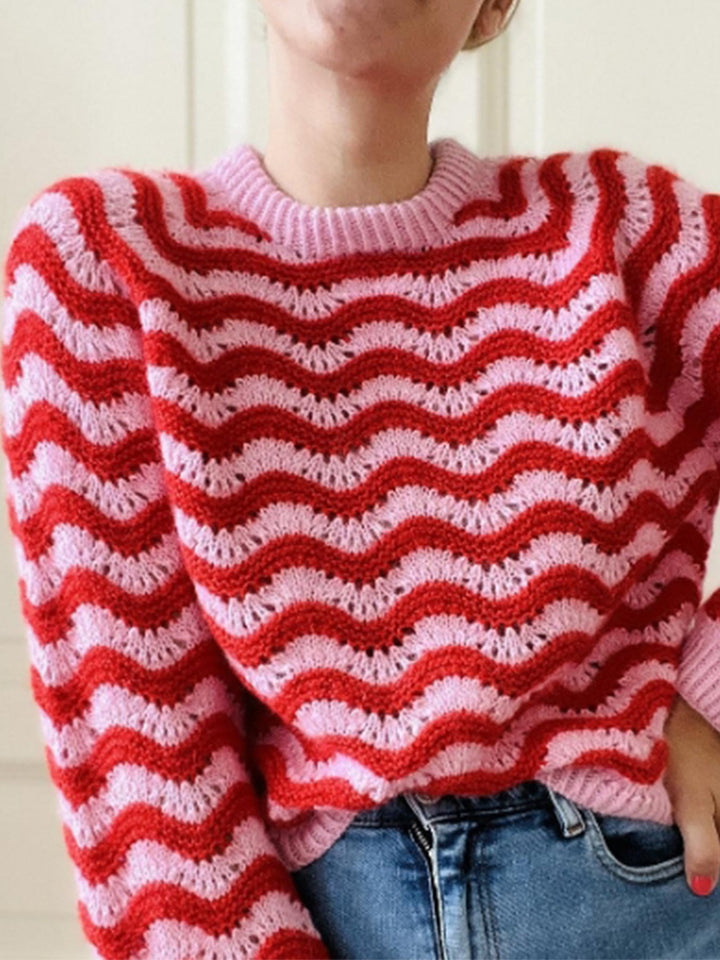 Damen Strickpullover mit wellenförmigem Muster und großzügigem Schnitt Drune