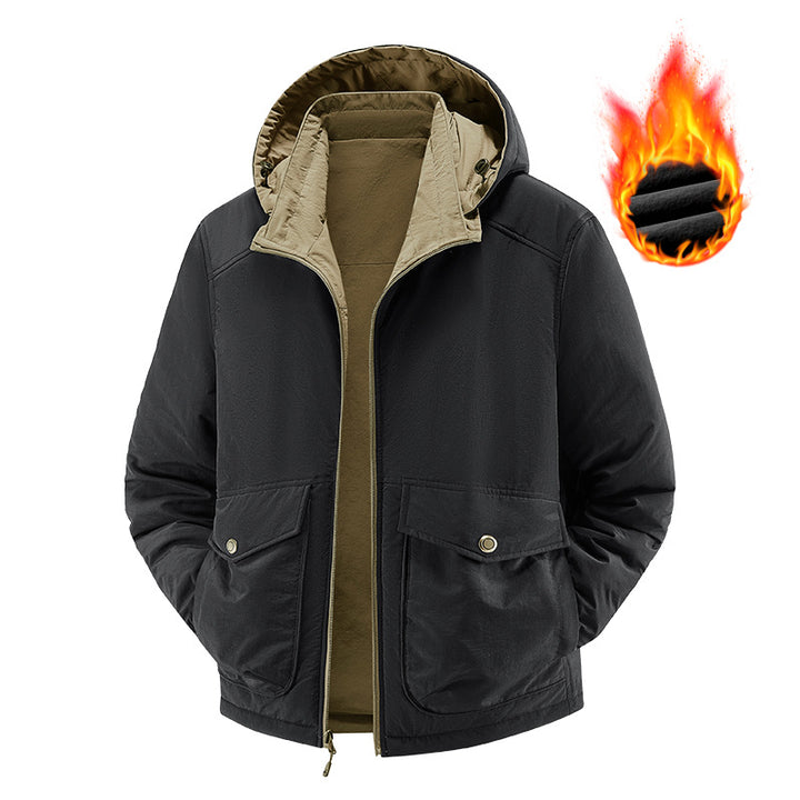 Herren Thermo-Fieldjacke mit Fleece-Innenfutter, Kapuze und Fronttaschen Drune