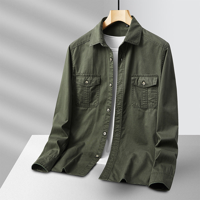 Herren leichte Baumwoll-Utility-Hemdjacke mit Pattentaschen und durchgehender Knopfleiste Drune
