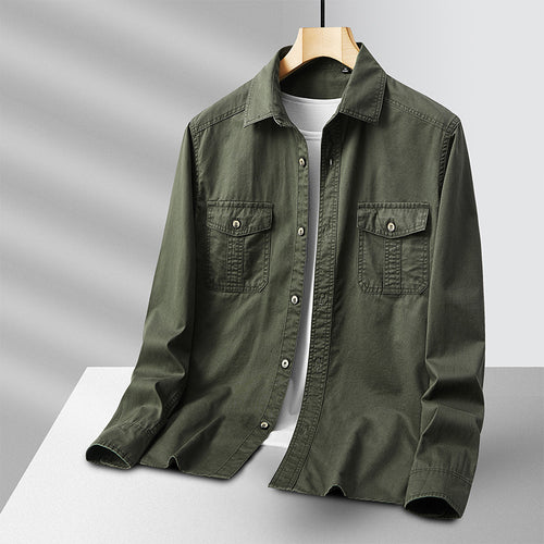 Herren leichte Baumwoll-Utility-Hemdjacke mit Pattentaschen und durchgehender Knopfleiste Drune