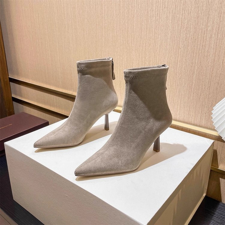 Damen Modische spitze Stiefeletten mit hohem Absatz Drune