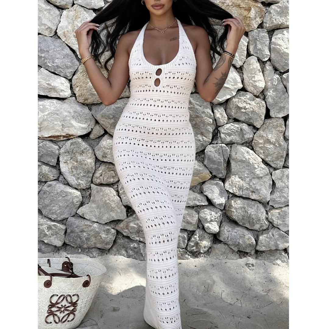 Damen Häkel-Maxikleid mit modischen Cut-Outs und lockerer Passform Drune