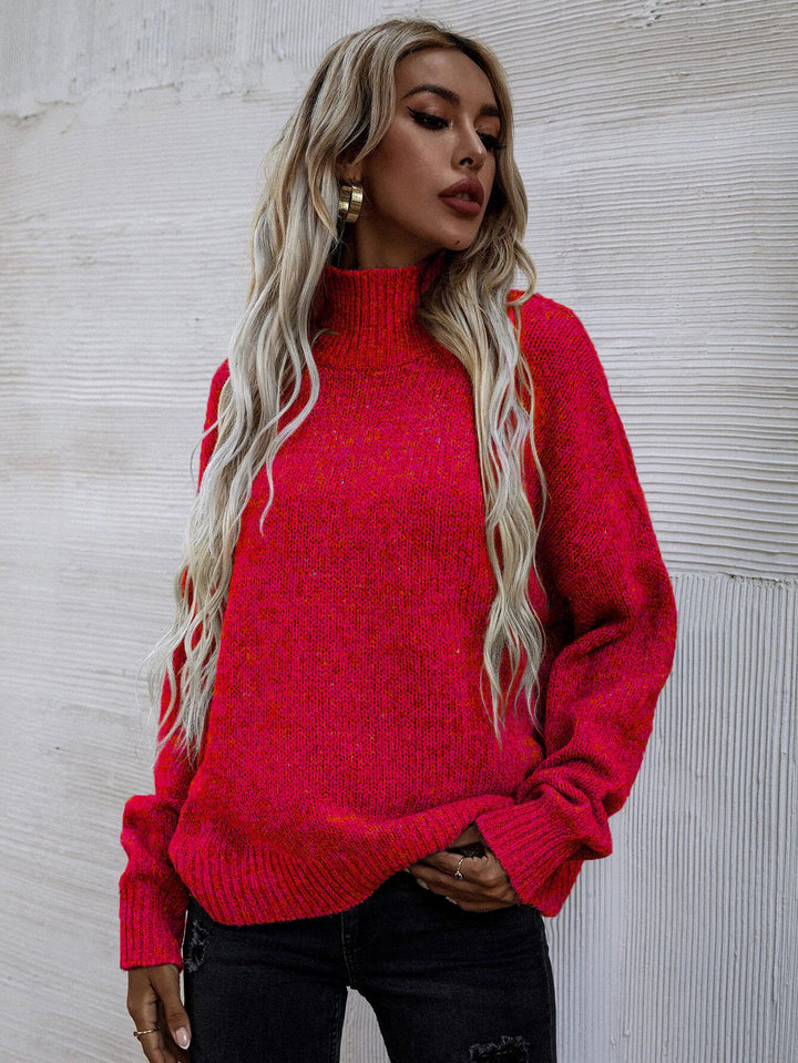 Damen Oversized Strickpullover mit hohem Kragen und weichem Strukturmuster Drune