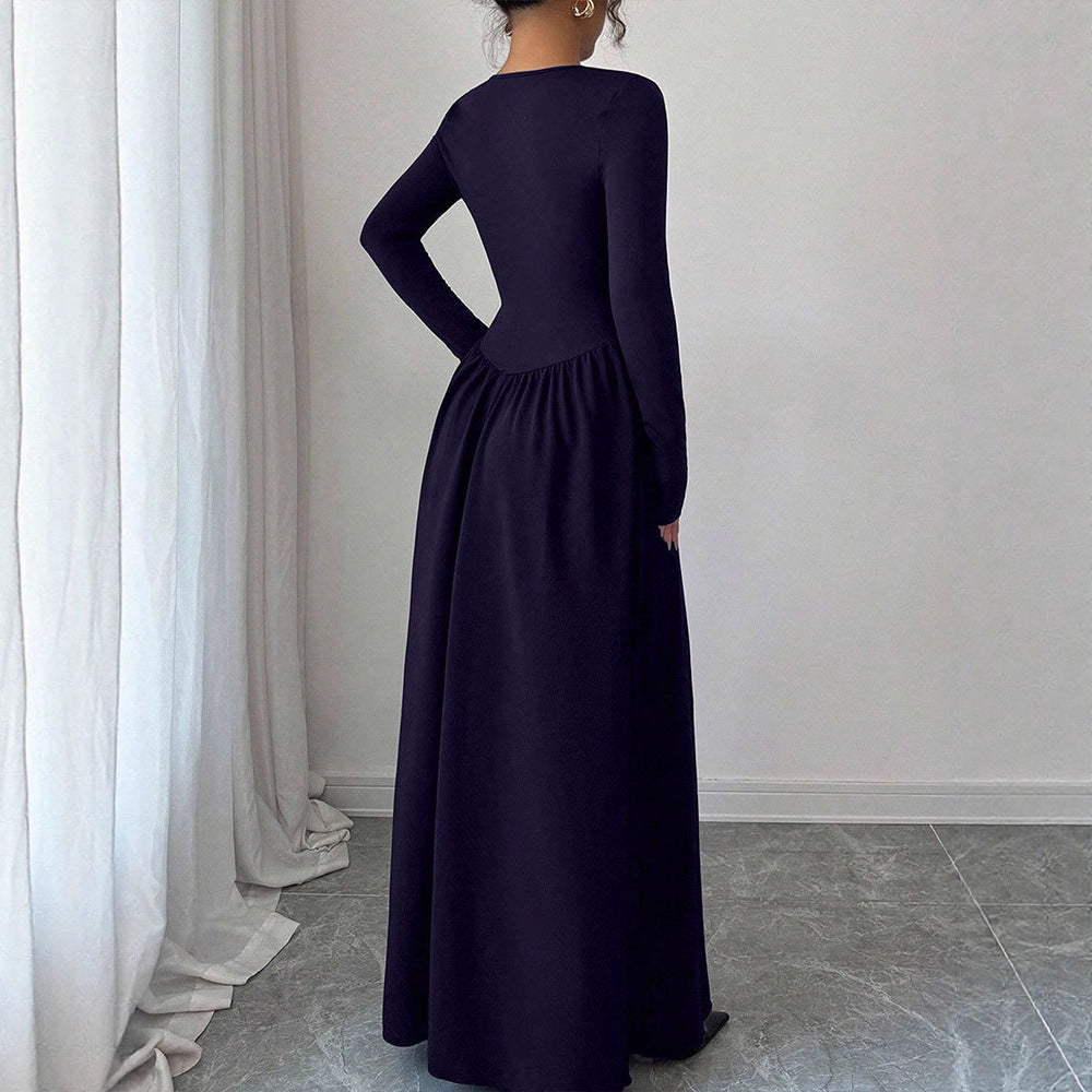 Damen Maxikleid mit eleganten Knopfdetails und fließendem Rockteil Drune