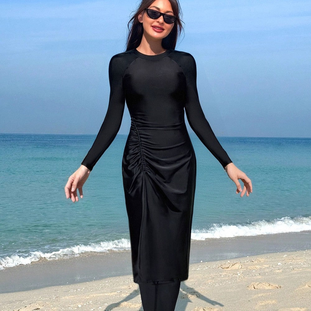 Damen Eleganter Langarm-Badeanzug mit figurbetonendem Design Drune