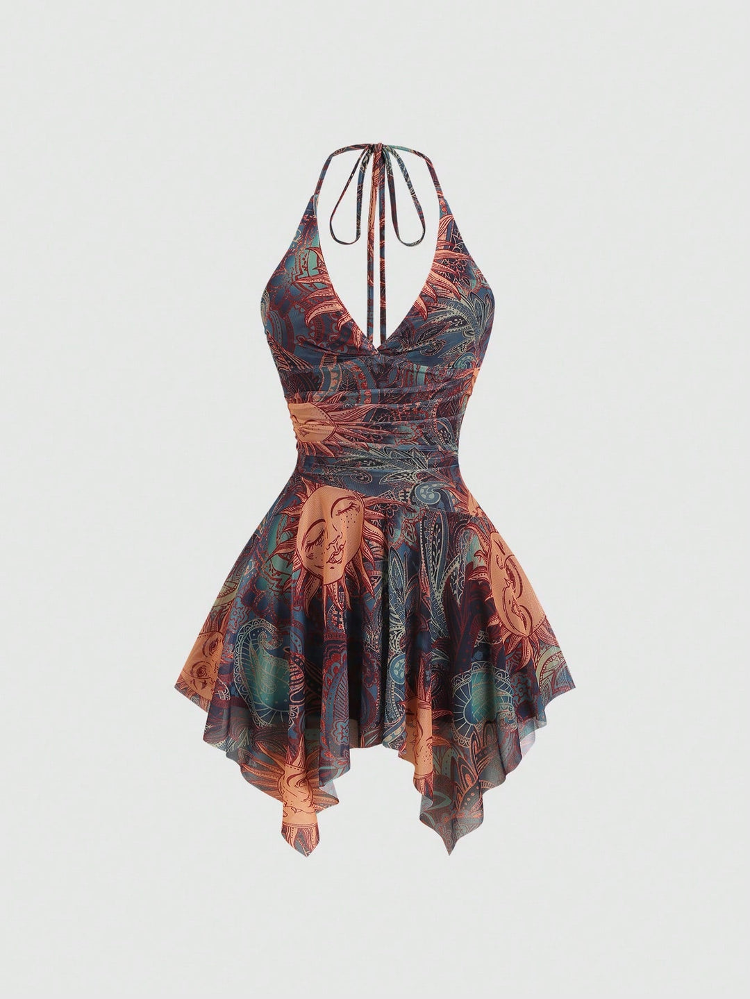 Damen lässiges Strandkleid mit asymmetrischem Saum und raffiniertem Druck Drune