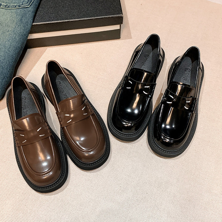 Damen Glänzende Penny‑Loafer im Retro‑Chunky‑Look mit sculpted Plateau‑Sohle Drune