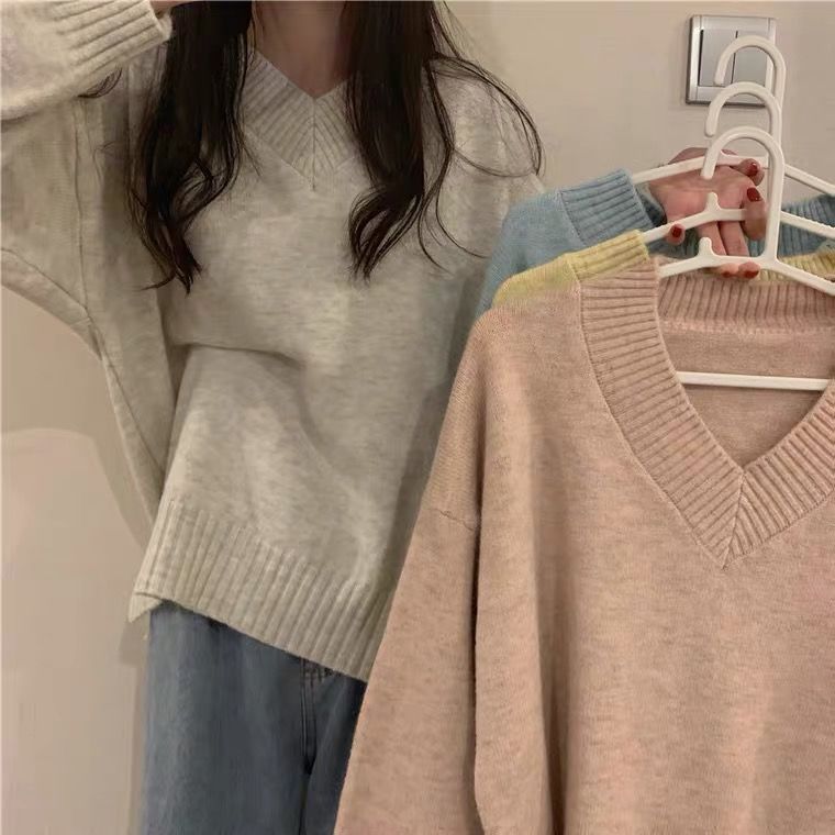 Damen weicher V-Ausschnitt Pullover aus hochwertiger Wolle Drune