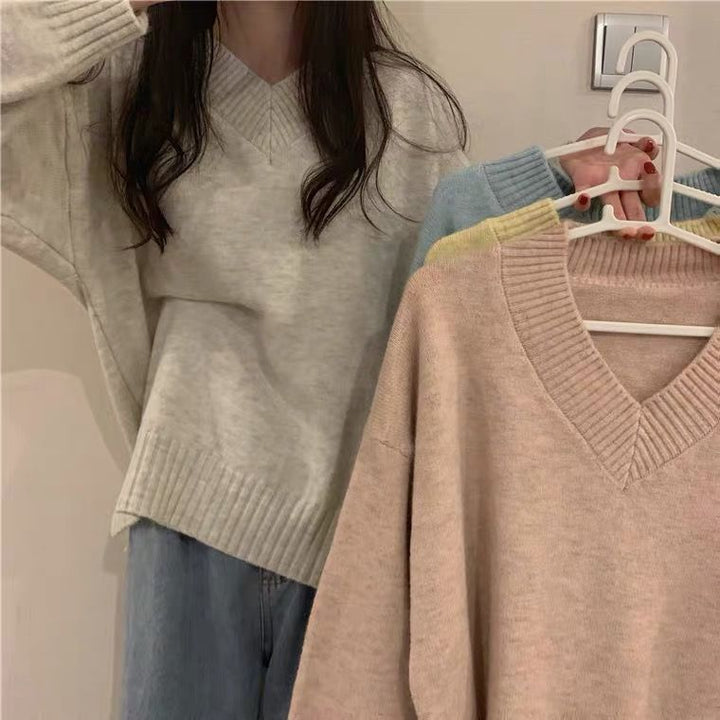 Damen weicher V-Ausschnitt Pullover aus hochwertiger Wolle Drune