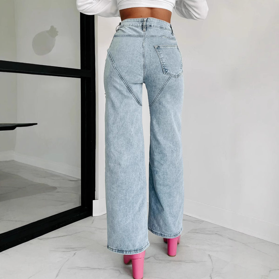Damenweite Jeans mit Cut-Out-Details und eleganten Fransen Drune