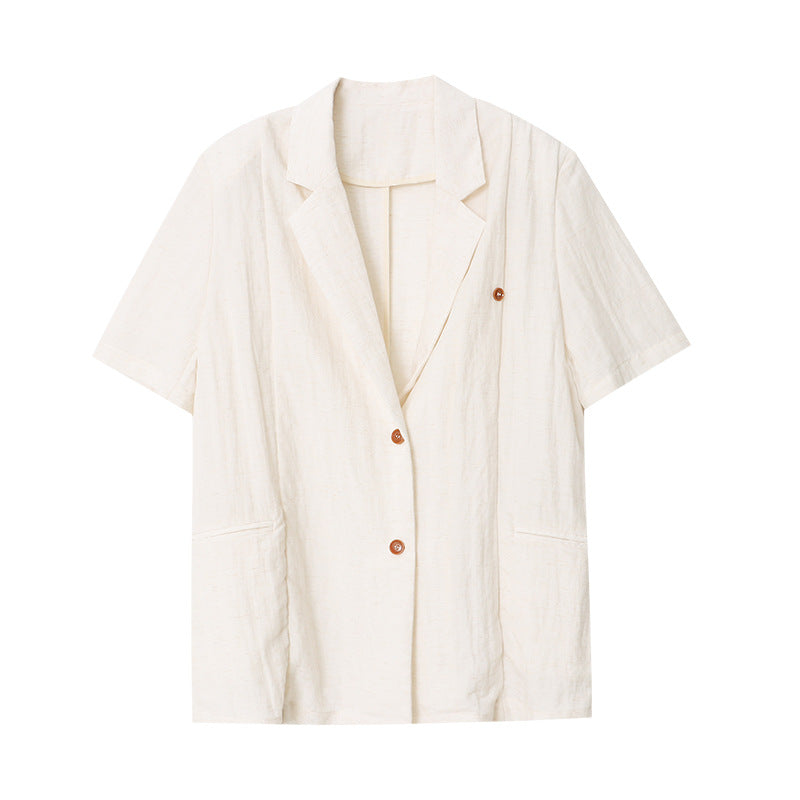 Damen Eleganter Leinenblazer mit kurzen Ärmeln Drune