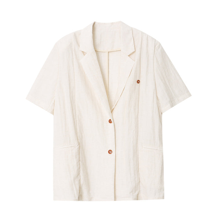 Damen Eleganter Leinenblazer mit kurzen Ärmeln Drune