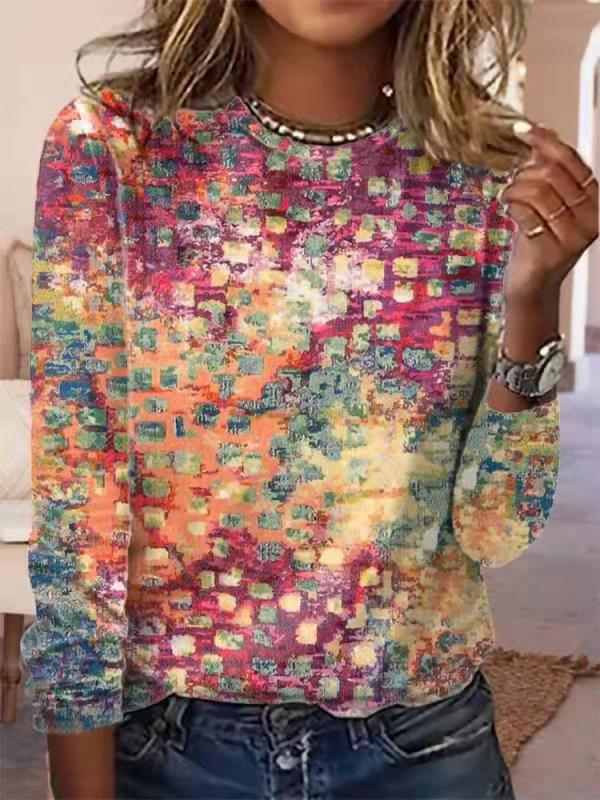 Damen Langärmeliges Oversize-Sweatshirt mit abstraktem Aquarell-Mosaikprint Drune