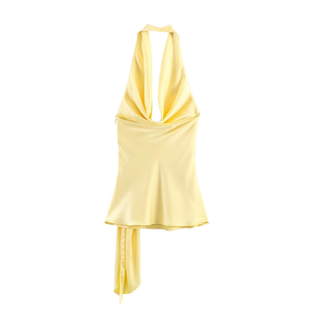 Damen Haltertop mit elegantem Wickelverschluss und fließendem Satinfinish Drune