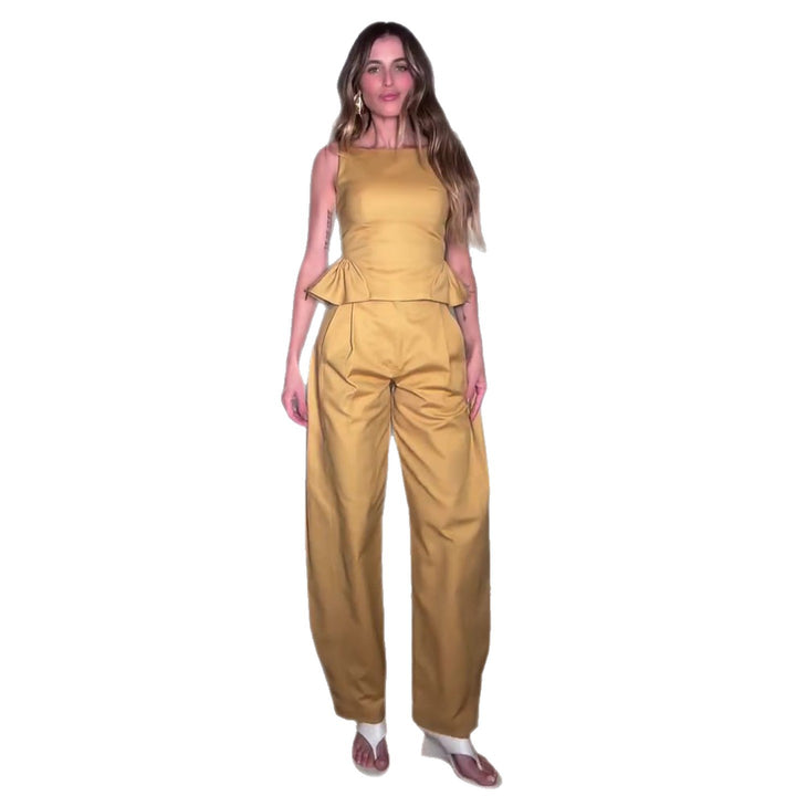 Damen Elegantes Jumpsuit mit peplum Detail und weitem Bein Drune