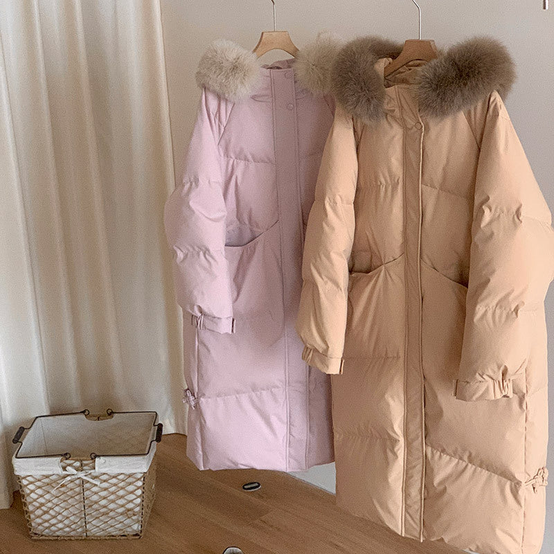 Damen Lange gefütterte Winterjacke mit hochwertigem Kunstfellkragen und praktischen Taschen Drune