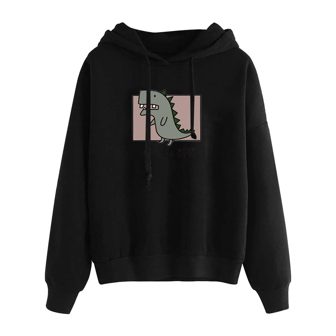 Damen nan kurz geschnittener Cropped-Kapuzenpullover mit niedlicher Frosch-Illustration und verstellbarer Kapuze Drune