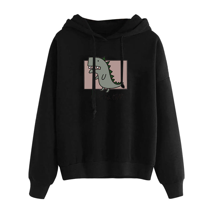 Damen nan kurz geschnittener Cropped-Kapuzenpullover mit niedlicher Frosch-Illustration und verstellbarer Kapuze Drune