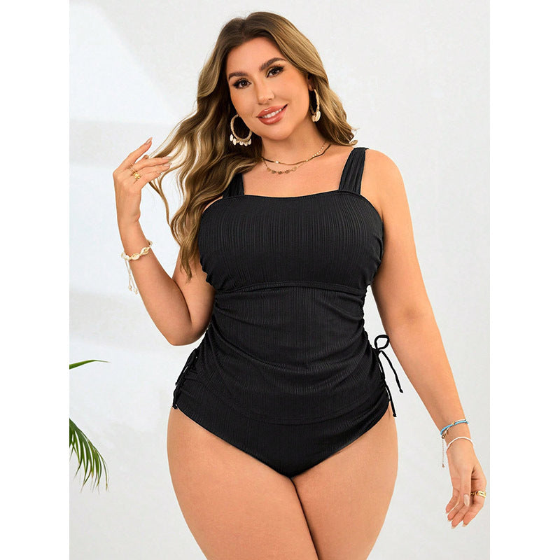 Damen Einteiliger Badeanzug mit raffiniertem Rippdesign und verstellbaren Seiten Drune